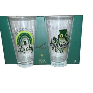Happy Go Lucky Let the Shenanigans begin highball glasses 16fl oz set of 2 NEW
￼